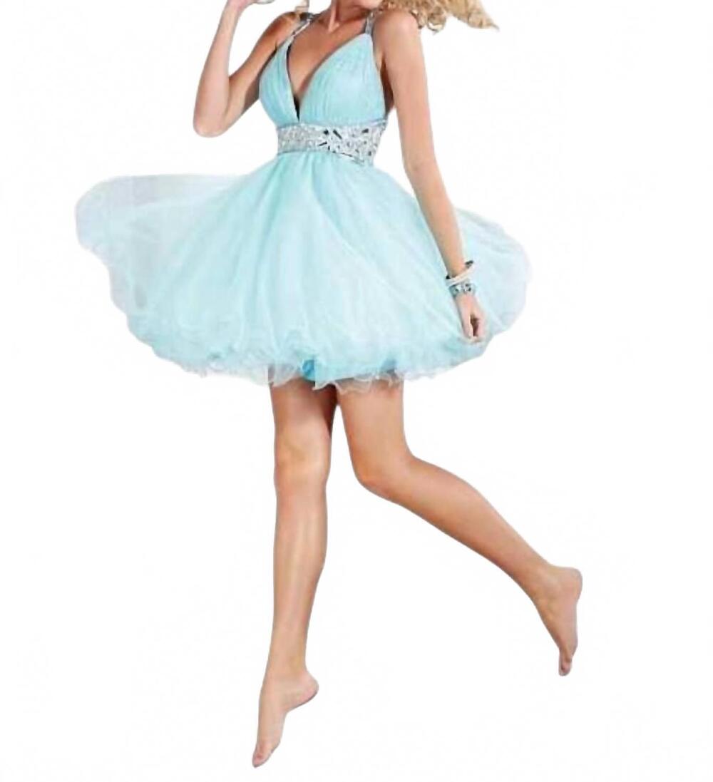 NEW HANNAH S beaded halter-neck cocktail dress in turquoise